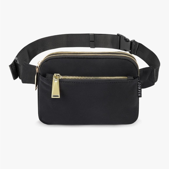 Pebbled Black Leather Crossbody Belt Bag - Picture 1 of 9